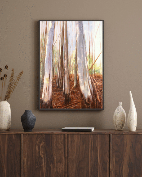 Original painting of gum trees in a homely setting