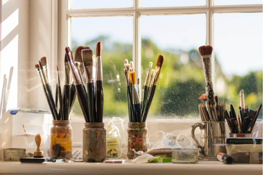 Paintbrushes and art space