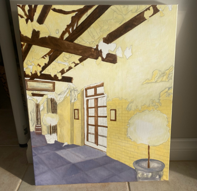Unfinished painting of a room