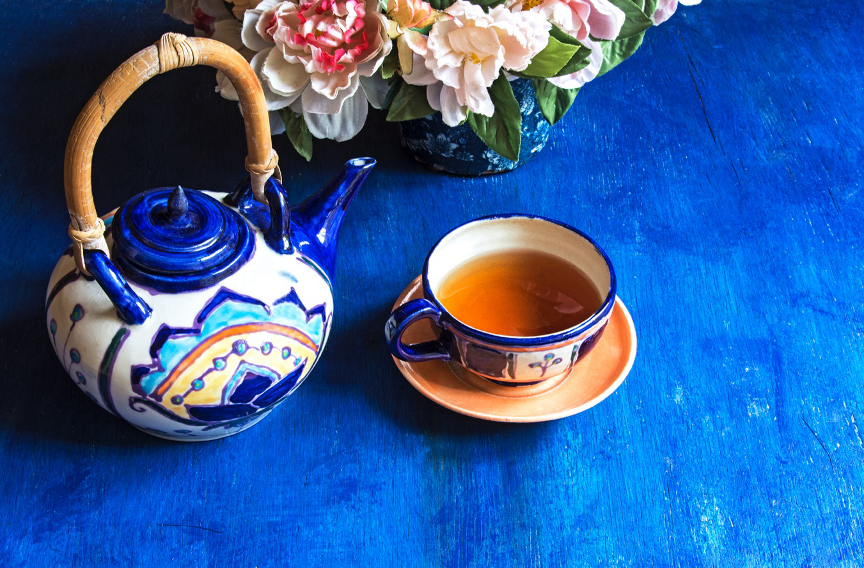 Teapot and cup, self care
